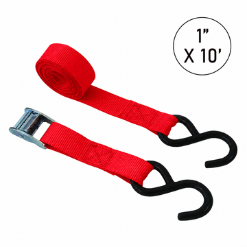 Boxer Universal 1" x 10' Cam Buckle Tie Down with S Hooks - 700 lbs Breaking Strength