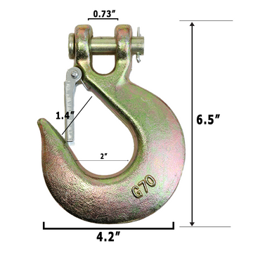 Heavy-Duty 1/2" Forged Clevis Hook with Safety Latch: Grade 70 Steel, Yellow Chrome Finish, 4x Breaking Strength - 0