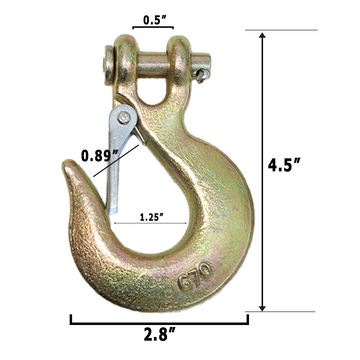Heavy-Duty 5/16" Forged Clevis Hook with Safety Latch: Grade 70 Steel, Yellow Chrome Finish, 4x Breaking Strength - 0