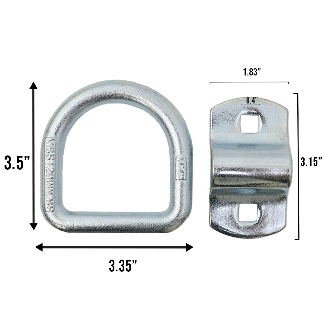 Heavy Duty 1/2" Forged Lashing D Ring with Bolt-On Mounting Bracket in Zinc Plated Steel