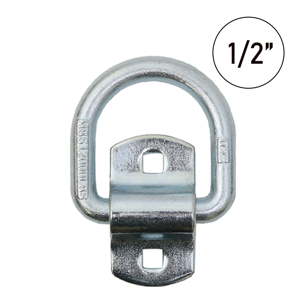 Heavy Duty 1/2" Forged Lashing D Ring with Bolt-On Mounting Bracket in Zinc Plated Steel