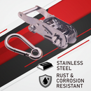 1" x 10' Stainless Steel Ratchet Strap with Carabiner Snap Hooks - 750 lbs. Working Load Limit-3