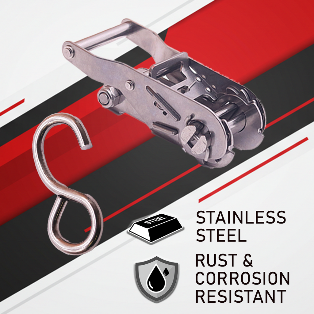 1" x 10' Stainless Steel Ratchet Strap with S-Hooks, 770 lbs. Breaking Strength