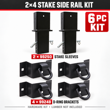Stake Side Rail Kit — 6-Piece 2x4 Stake Sleeve & D-Ring Bracket Kit for Trailers