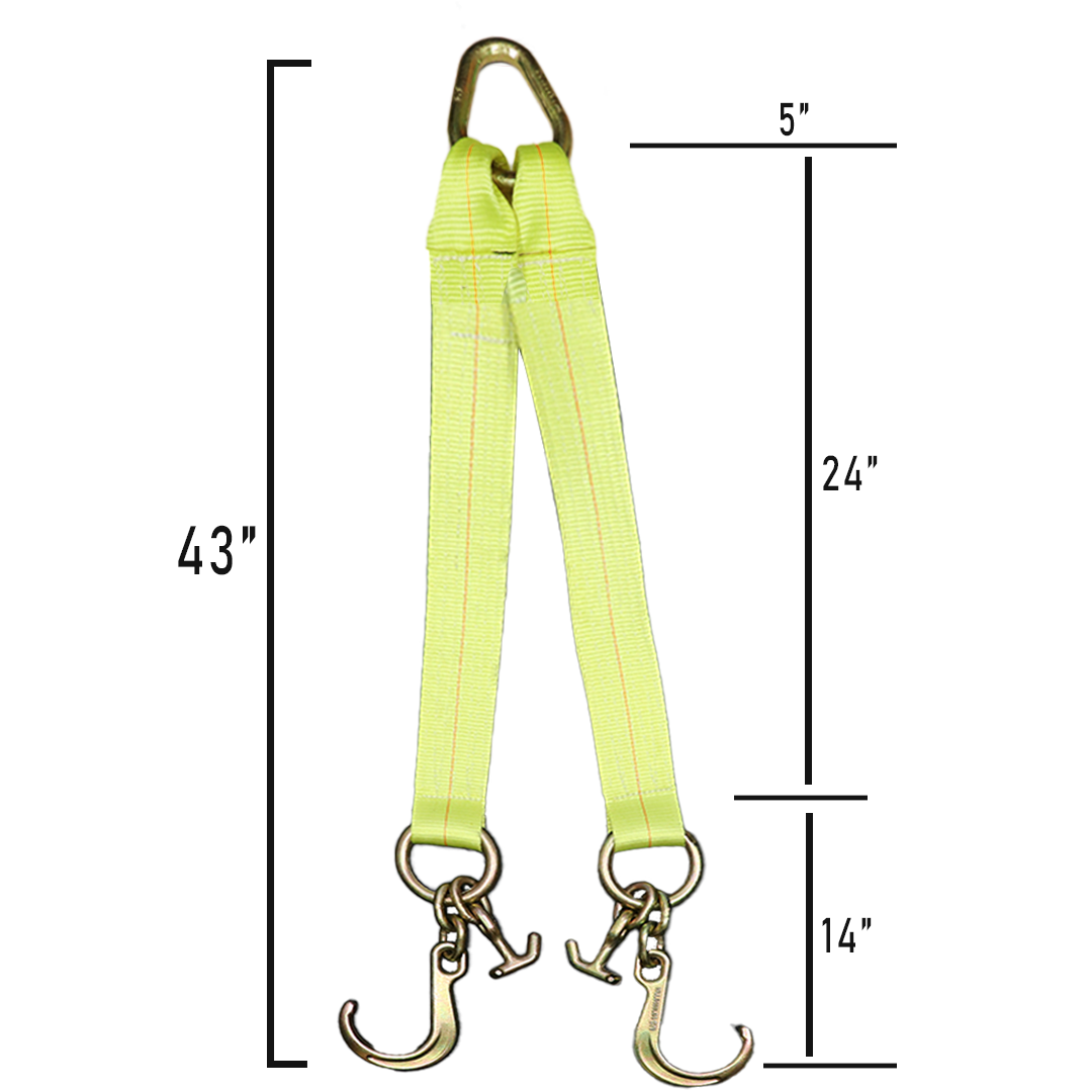 Boxer High-Strength V-Bridle Strap with Yellow Chrome Finish, 8" J Hook, and Versatile T Hook