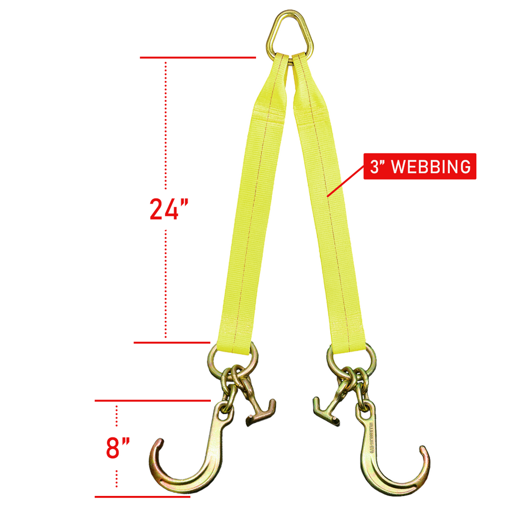 Boxer High-Strength V-Bridle Strap with Yellow Chrome Finish, 8" J Hook, and Versatile T Hook