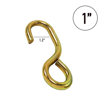 1" Heavy Duty S Hook - 3300lbs Breaking Strength, 1100lbs WLL, Yellow Chrome Tie Down Hook