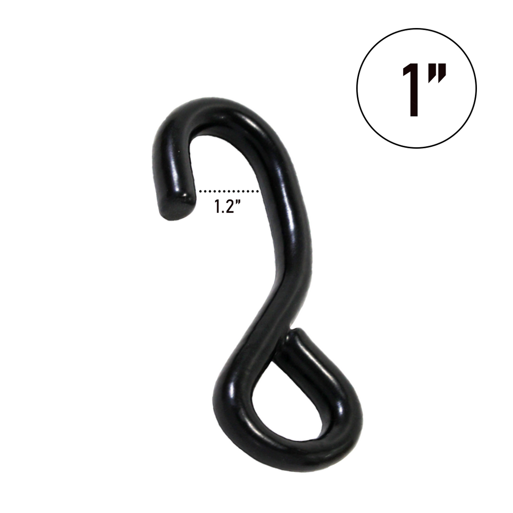1" Heavy Duty S Hook - 2250 lbs Breaking Strength, 750 lbs WLL, Full PE Coated Tie Down Hook