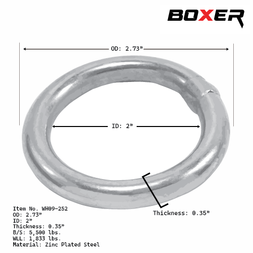 Heavy Duty 2" Round Ring Tie Down Hook - 5500 lbs Breaking Strength, Versatile Securement for Cargo