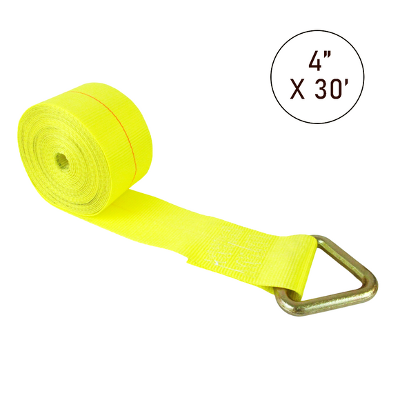 Boxer 4" x 30' USA Assembled Winch Strap - Heavy Duty Delta D-Ring - 20,000 lb Webbing - 16,200 lb BS