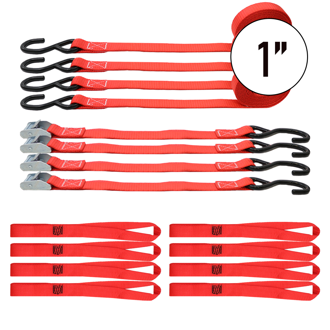 Ultimate 1" Red Powersports & Multi-Purpose Tie-Down Kit - ATV, Motorcycle, UTV Straps