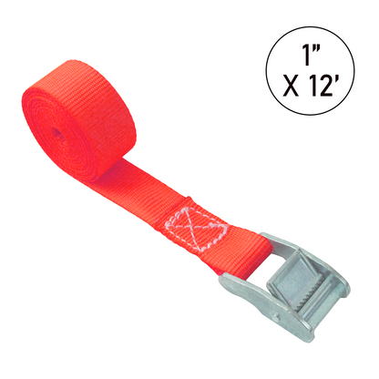 Boxer Universal 1" x 12' Endless Cam Buckle Tie Down - 1000 lbs Breaking Strength, USA Assembled, Hi-Vis Red