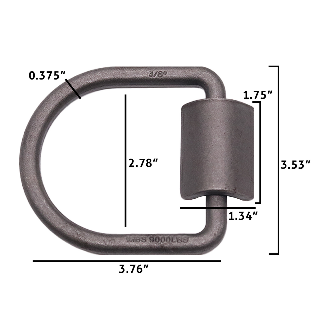 Heavy Duty 3/8" Weld-On Forged Lashing D-Ring Set with Mounting Bracket - 9,000lbs Breaking Strength