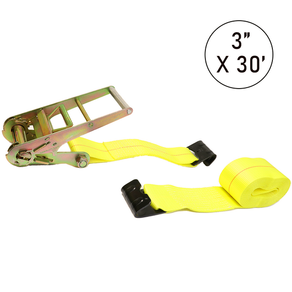 Boxer 3" Heavy-Duty Ratchet Strap - Flat Hooks with Black Coated Finish - USA Assembled - 15,000 lb BS - 18,000 lb Custom Webbing