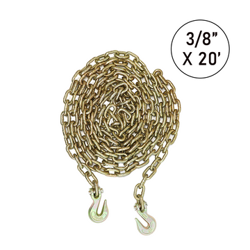 3/8" X 20' Transport Chain w/ Clevis Grab Hook Grade 70