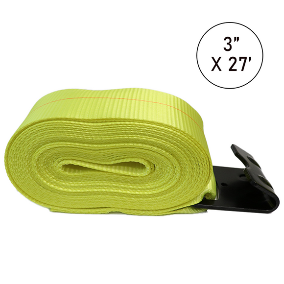 Boxer 3" Winch Strap with Black Flat Hook- 20,000lb Webbing - USA Assembled
