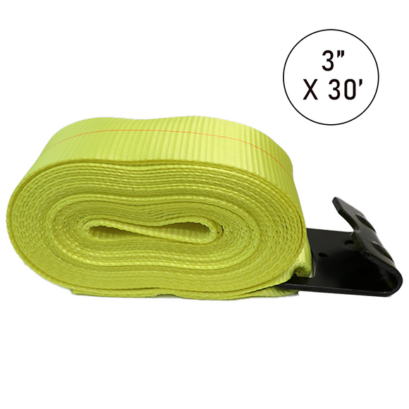 Boxer 3" Winch Strap with Black Flat Hook- 20,000lb Webbing - USA Assembled