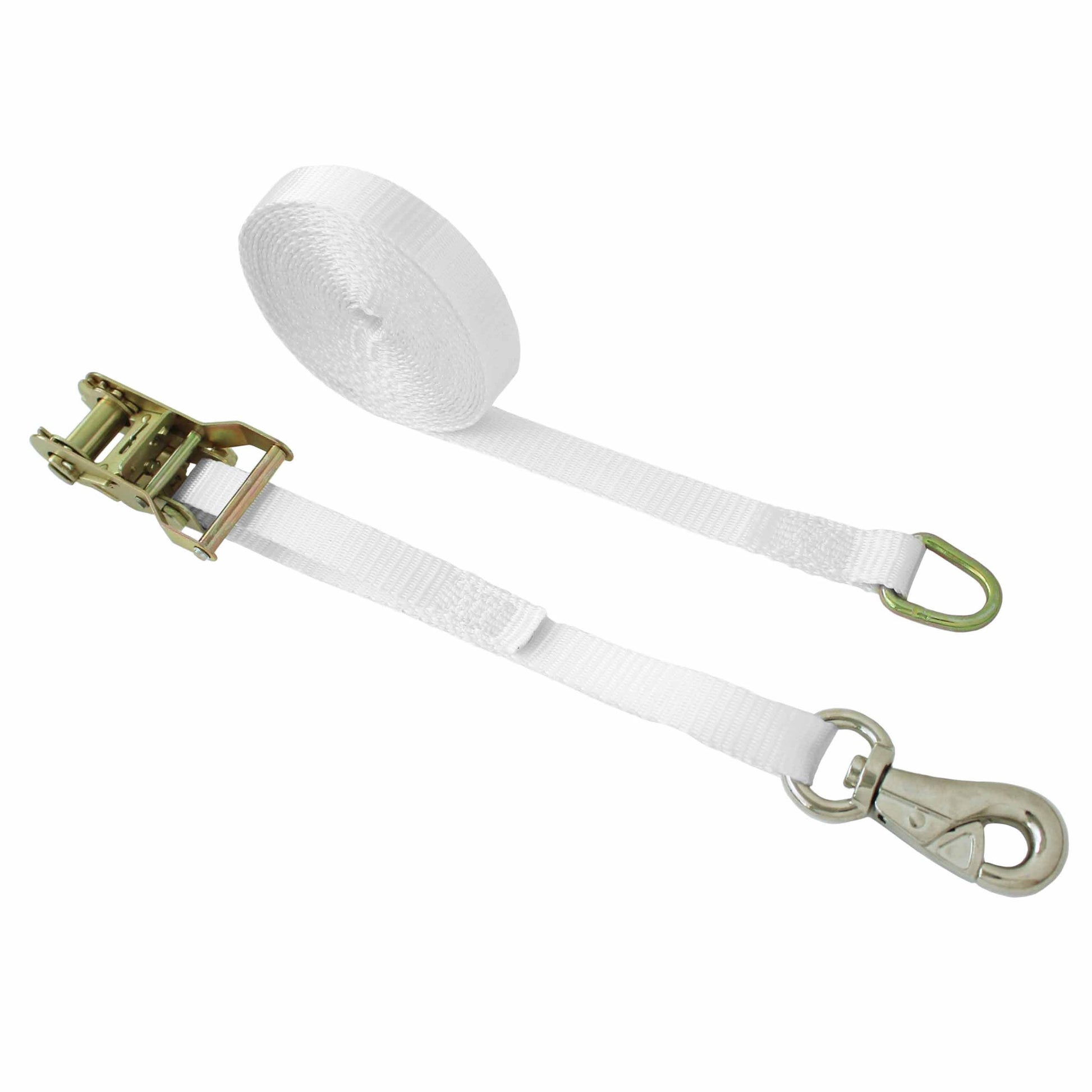 tent tie down straps Heavy-Duty 1" x 15' White Tent Ratchet Strap - 4,000 lb High-Strength Webbing - Snap Hook & 5,500 lb D-Ring