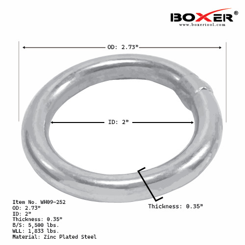 Heavy Duty 2" O-Ring Tie Down Hook - 5500 lbs Breaking Strength, Versatile Securement for Cargo